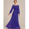 imageEverPretty Classic Round Neck Long Sleeves Empire Waist Floor Length Chiffon Mother of The Bride Dresses 0106BPHSapphire Blue