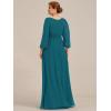 imageEverPretty Classic Round Neck Long Sleeves Empire Waist Floor Length Chiffon Mother of The Bride Dresses 0106BPHTeal