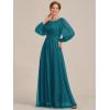 imageEverPretty Classic Round Neck Long Sleeves Empire Waist Floor Length Chiffon Mother of The Bride Dresses 0106BPHTeal