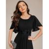 imageEverPretty Womens Classic Round Neck Pleated Short Sleeves Chiffon Appliques Floor Length A Line Evening Dresses 02960Black
