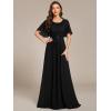 imageEverPretty Womens Classic Round Neck Pleated Short Sleeves Chiffon Appliques Floor Length A Line Evening Dresses 02960Black