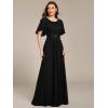 imageEverPretty Womens Classic Round Neck Pleated Short Sleeves Chiffon Appliques Floor Length A Line Evening Dresses 02960Black