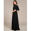 imageEverPretty Womens Classic Round Neck Pleated Short Sleeves Chiffon Appliques Floor Length A Line Evening Dresses 02960Black