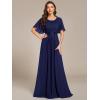 imageEverPretty Womens Classic Round Neck Pleated Short Sleeves Chiffon Appliques Floor Length A Line Evening Dresses 02960Navy Blue