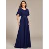 imageEverPretty Womens Classic Round Neck Pleated Short Sleeves Chiffon Appliques Floor Length A Line Evening Dresses 02960Navy Blue