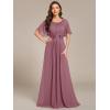 imageEverPretty Womens Classic Round Neck Pleated Short Sleeves Chiffon Appliques Floor Length A Line Evening Dresses 02960Orchid