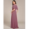imageEverPretty Womens Classic Round Neck Pleated Short Sleeves Chiffon Appliques Floor Length A Line Evening Dresses 02960Orchid