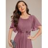 imageEverPretty Womens Classic Round Neck Pleated Short Sleeves Chiffon Appliques Floor Length A Line Evening Dresses 02960Orchid
