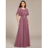 imageEverPretty Womens Classic Round Neck Pleated Short Sleeves Chiffon Appliques Floor Length A Line Evening Dresses 02960Orchid