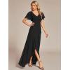 imageEverPretty Womens Double V Neck A Line Ruffle Hem Backless High Low Chiffon Bridesmaid Dresses 01749Black