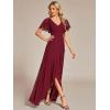 imageEverPretty Womens Double V Neck A Line Ruffle Hem Backless High Low Chiffon Bridesmaid Dresses 01749Burgundy