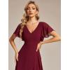 imageEverPretty Womens Double V Neck A Line Ruffle Hem Backless High Low Chiffon Bridesmaid Dresses 01749Burgundy
