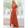 imageEverPretty Womens Double V Neck A Line Ruffle Hem Backless High Low Chiffon Bridesmaid Dresses 01749Burnt Orange