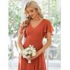 imageEverPretty Womens Double V Neck A Line Ruffle Hem Backless High Low Chiffon Bridesmaid Dresses 01749Burnt Orange