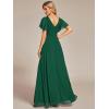 imageEverPretty Womens Double V Neck A Line Ruffle Hem Backless High Low Chiffon Bridesmaid Dresses 01749Dark Green