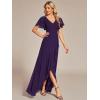 imageEverPretty Womens Double V Neck A Line Ruffle Hem Backless High Low Chiffon Bridesmaid Dresses 01749Deep Purple