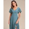 imageEverPretty Womens Double V Neck A Line Ruffle Hem Backless High Low Chiffon Bridesmaid Dresses 01749Dusty Blue