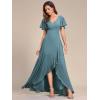 imageEverPretty Womens Double V Neck A Line Ruffle Hem Backless High Low Chiffon Bridesmaid Dresses 01749Dusty Blue