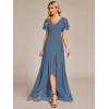 imageEverPretty Womens Double V Neck A Line Ruffle Hem Backless High Low Chiffon Bridesmaid Dresses 01749Dusty Navy