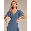 imageEverPretty Womens Double V Neck A Line Ruffle Hem Backless High Low Chiffon Bridesmaid Dresses 01749Dusty Navy
