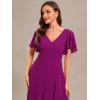 imageEverPretty Womens Double V Neck A Line Ruffle Hem Backless High Low Chiffon Bridesmaid Dresses 01749Fuchsia