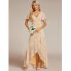 imageEverPretty Womens Double V Neck A Line Ruffle Hem Backless High Low Chiffon Bridesmaid Dresses 01749Golden Roses