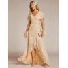 imageEverPretty Womens Double V Neck A Line Ruffle Hem Backless High Low Chiffon Bridesmaid Dresses 01749Golden Roses