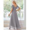 imageEverPretty Womens Double V Neck A Line Ruffle Hem Backless High Low Chiffon Bridesmaid Dresses 01749Grey