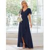 imageEverPretty Womens Double V Neck A Line Ruffle Hem Backless High Low Chiffon Bridesmaid Dresses 01749Navy Blue