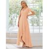 imageEverPretty Womens Double V Neck A Line Ruffle Hem Backless High Low Chiffon Bridesmaid Dresses 01749Peach