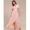 imageEverPretty Womens Double V Neck A Line Ruffle Hem Backless High Low Chiffon Bridesmaid Dresses 01749Pink