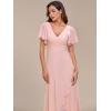 imageEverPretty Womens Double V Neck A Line Ruffle Hem Backless High Low Chiffon Bridesmaid Dresses 01749Pink