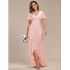 imageEverPretty Womens Double V Neck A Line Ruffle Hem Backless High Low Chiffon Bridesmaid Dresses 01749Pink