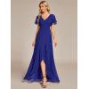 imageEverPretty Womens Double V Neck A Line Ruffle Hem Backless High Low Chiffon Bridesmaid Dresses 01749Sapphire Blue