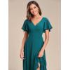 imageEverPretty Womens Double V Neck A Line Ruffle Hem Backless High Low Chiffon Bridesmaid Dresses 01749Teal