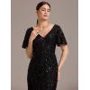 imageEverPretty Womens Gorgeous V Neck Sequin Tulle Short Sleeves Maxi Evening Gowns 02370Black
