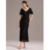imageEverPretty Womens Gorgeous V Neck Sequin Tulle Short Sleeves Maxi Evening Gowns 02370Black
