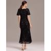 imageEverPretty Womens Gorgeous V Neck Sequin Tulle Short Sleeves Maxi Evening Gowns 02370Black