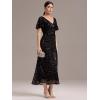 imageEverPretty Womens Gorgeous V Neck Sequin Tulle Short Sleeves Maxi Evening Gowns 02370Black
