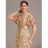 imageEverPretty Womens Gorgeous V Neck Sequin Tulle Short Sleeves Maxi Evening Gowns 02370Gold