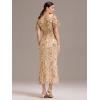 imageEverPretty Womens Gorgeous V Neck Sequin Tulle Short Sleeves Maxi Evening Gowns 02370Gold