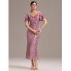 imageEverPretty Womens Gorgeous V Neck Sequin Tulle Short Sleeves Maxi Evening Gowns 02370Orchid