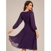 imageEverPretty Womens V Neck Chiffon Beading Pleated Midi Length Long Sleeves Formal Wedding Guest Dresses 31981Dark Purple