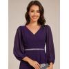 imageEverPretty Womens V Neck Chiffon Beading Pleated Midi Length Long Sleeves Formal Wedding Guest Dresses 31981Dark Purple