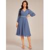imageEverPretty Womens V Neck Chiffon Beading Pleated Midi Length Long Sleeves Formal Wedding Guest Dresses 31981Dusty Blue