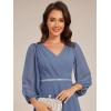 imageEverPretty Womens V Neck Chiffon Beading Pleated Midi Length Long Sleeves Formal Wedding Guest Dresses 31981Dusty Blue