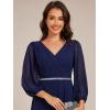 imageEverPretty Womens V Neck Chiffon Beading Pleated Midi Length Long Sleeves Formal Wedding Guest Dresses 31981Navy Blue