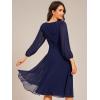 imageEverPretty Womens V Neck Chiffon Beading Pleated Midi Length Long Sleeves Formal Wedding Guest Dresses 31981Navy Blue