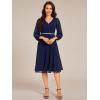 imageEverPretty Womens V Neck Chiffon Beading Pleated Midi Length Long Sleeves Formal Wedding Guest Dresses 31981Navy Blue