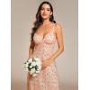 imageEverPretty Womens V Neck Sequin Spaghetti Straps Sleeveless Floor Length Evening Dresses 02121Rose Gold